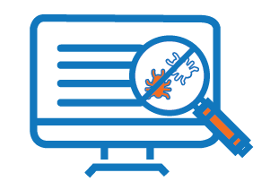 Computer with Magnifying Glass Showing Bugs